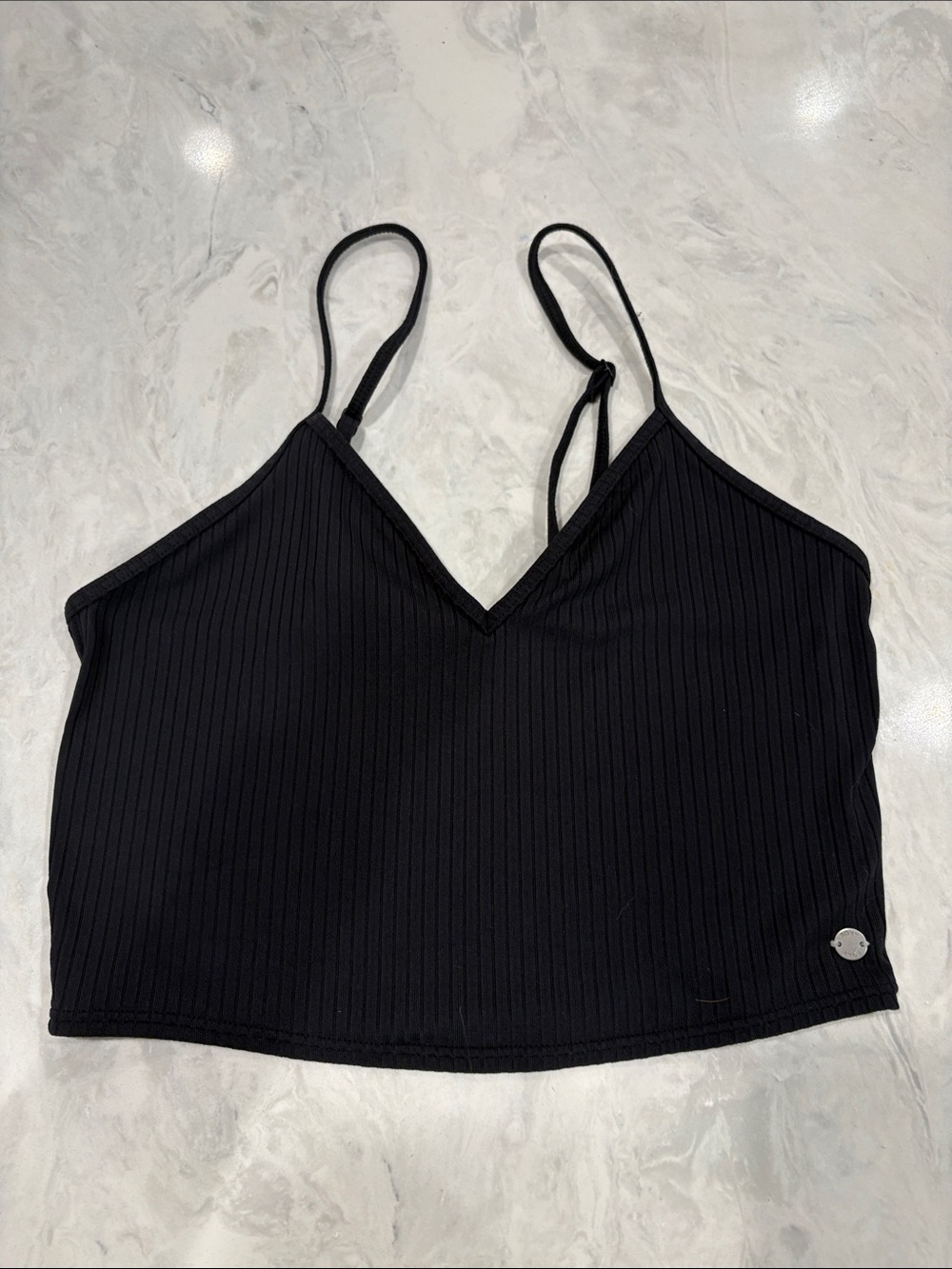 Roxy Black Ribbed V-Neck Cropped Tank with Spaghetti Straps